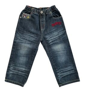 Old School Popeye Embroidered Patches Elastic Waist Kids Jeans See Measurements